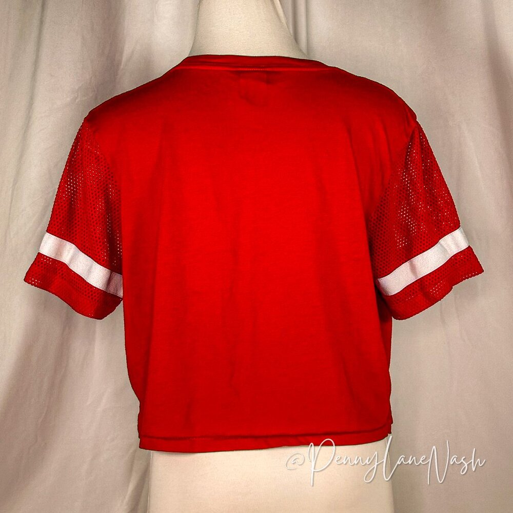 Nike Prep Mesh Cropped Tee, Red/White - Picture 8 of 11